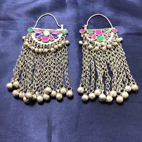 Afghan Oversized Chaandbaliyaan, Afghan Traditional Earrings Long Bells Earrings - Picture 3 of 6